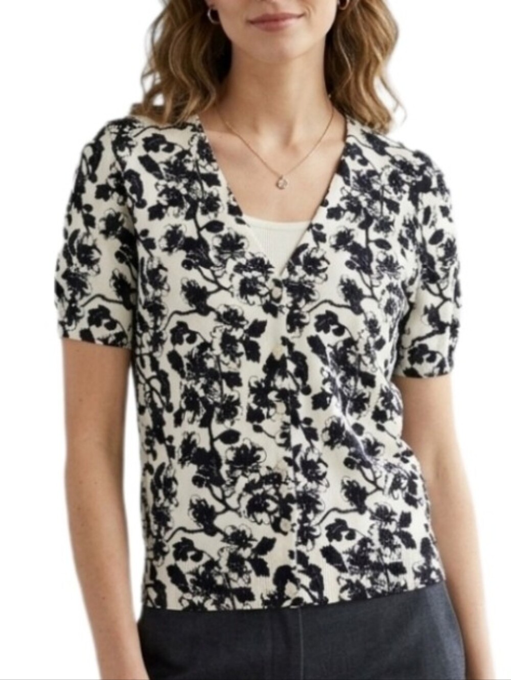 Joe Fresh Floral Short Sleeve Cardigan White Multi Size L
